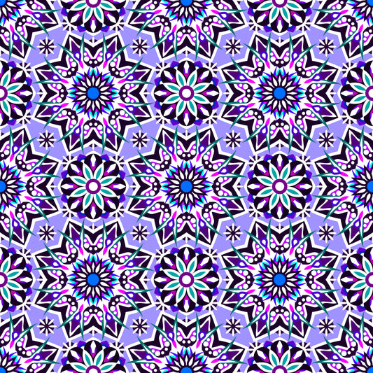 Purple - Turquoise - Blue Mandala Fabric - 122i