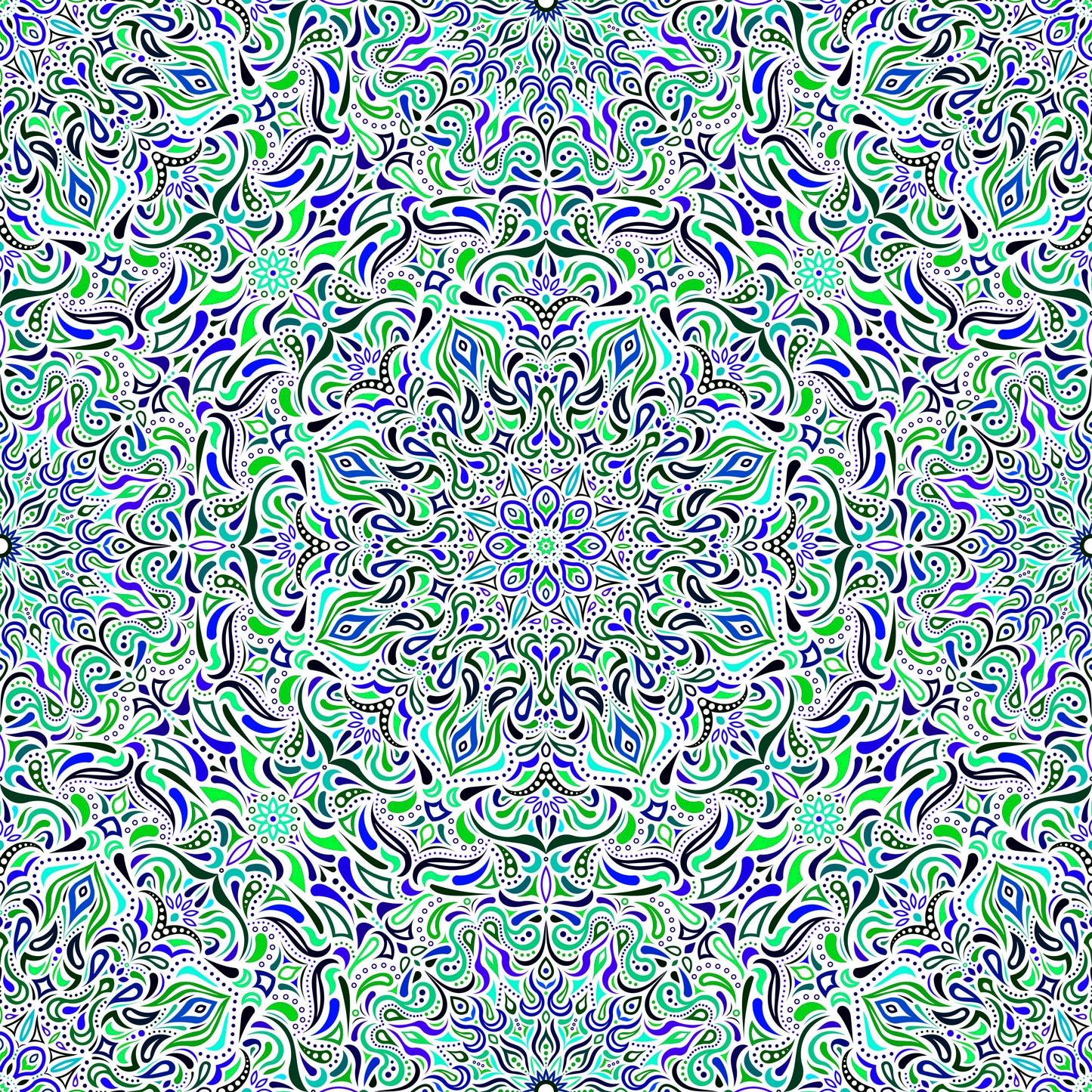 Green - Blue - Turquoise Mandala Fabric 2008.1i