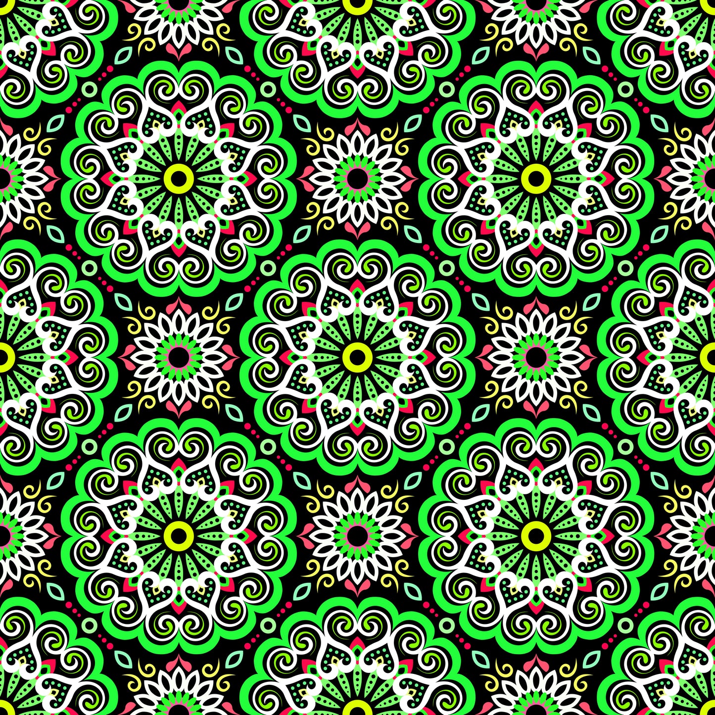 Green - Red - Yellow Mandala Fabric - 179