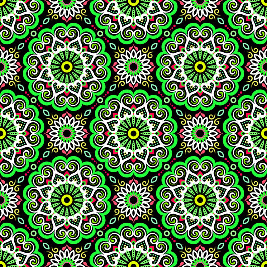 Green - Red - Yellow Mandala Fabric - 179