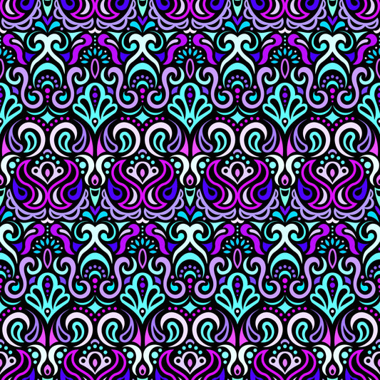Turquoise - Purple - Blue Abstract Doodle Fabric 1002