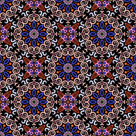 Orange - Blue - Pink Mandala Fabric - 138