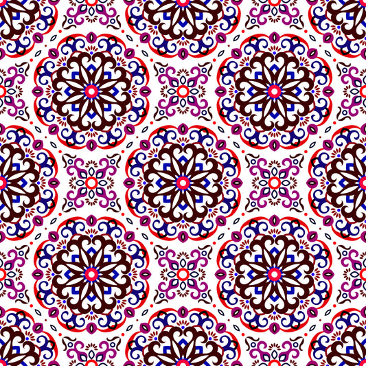 Red - Blue - Maroon Mandala Fabric - 188i