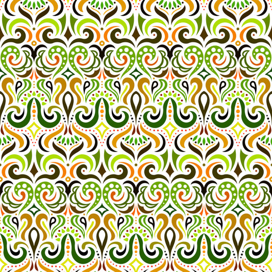 Orange - Green Abstract Doodle Fabric 1001i