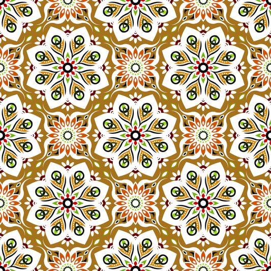 Yellow - Orange - Green Mandala Fabric - 236i