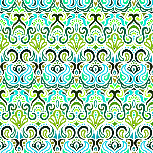 Green - Turquoise Abstract Doodle Fabric 1002i