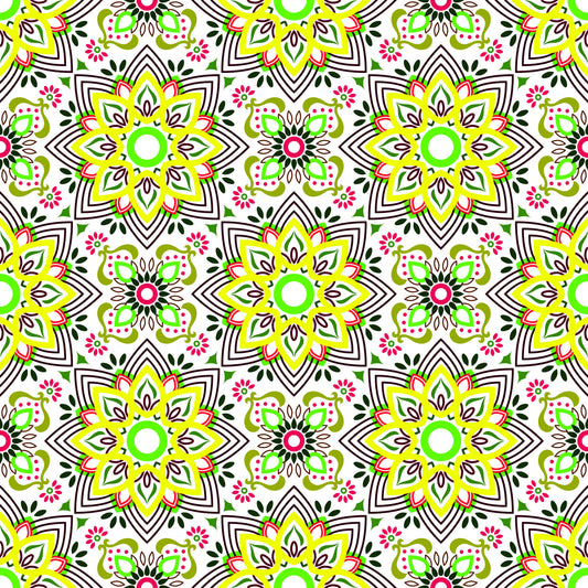 Yellow - Red - Green Mandala Fabric - 145i