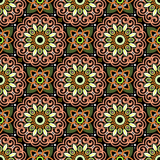 Orange - Green Mandala Fabric - 149