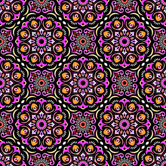 Pink - Orange Mandala Fabric - 209