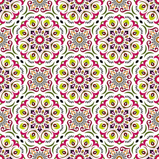 Red - Green - Yellow Mandala Fabric - 209i