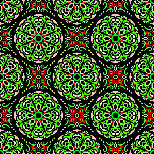 Green - Red Mandala Fabric - 160