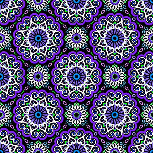 Purple - Green - Blue Mandala Fabric - 179