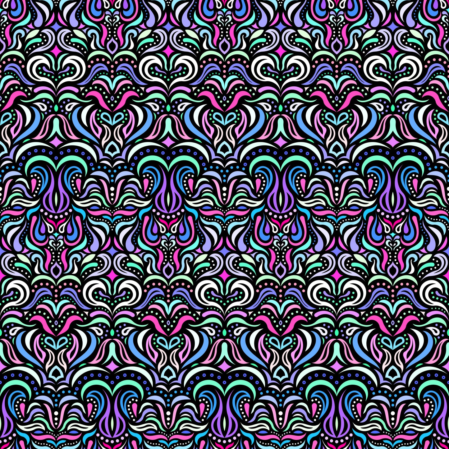 Turquoise - Purple - Blue Abstract Doodle Fabric 1013.2