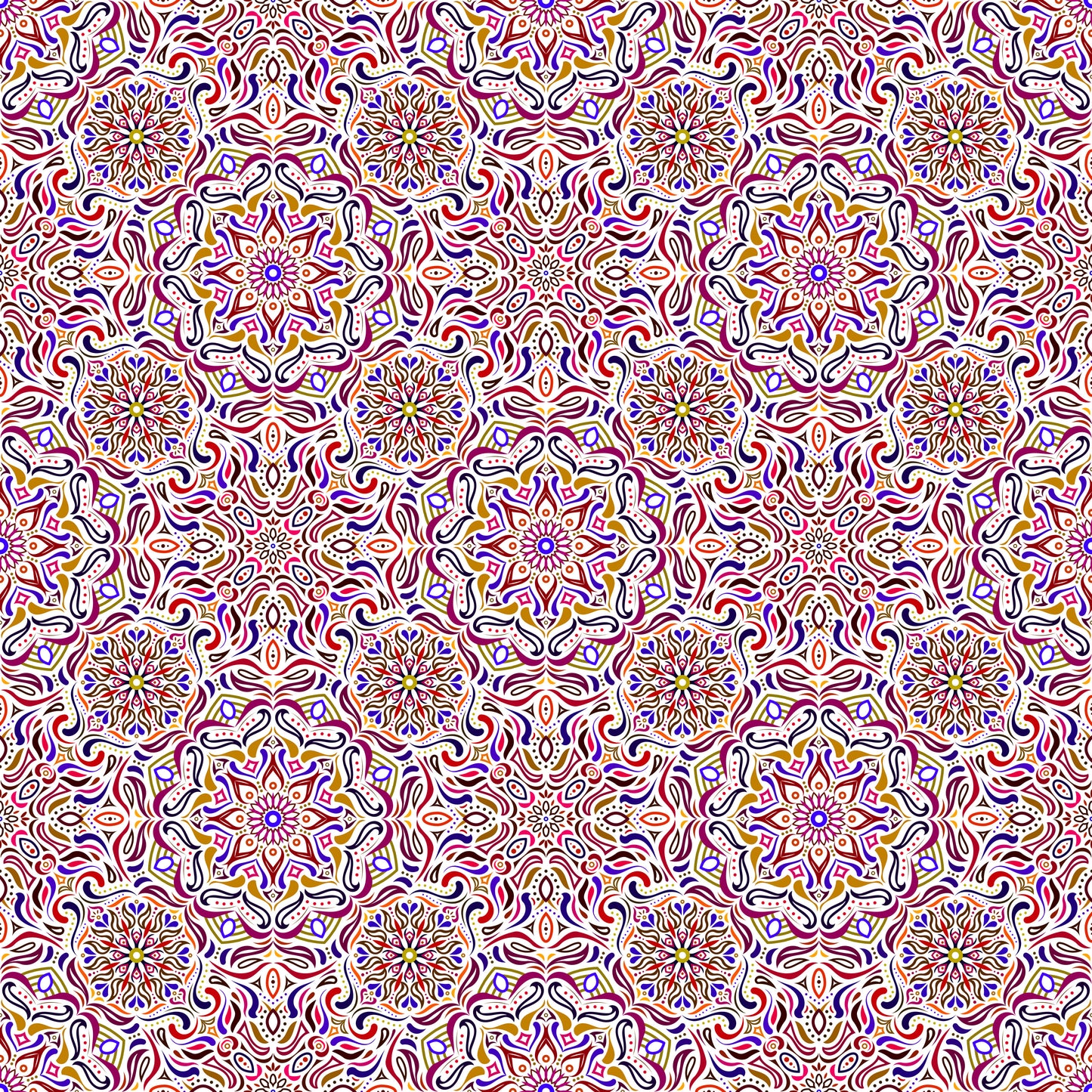 Maroon - Blue - Brown Mandala Fabric 2009.4i