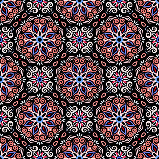 Red - Blue Mandala Fabric - 203