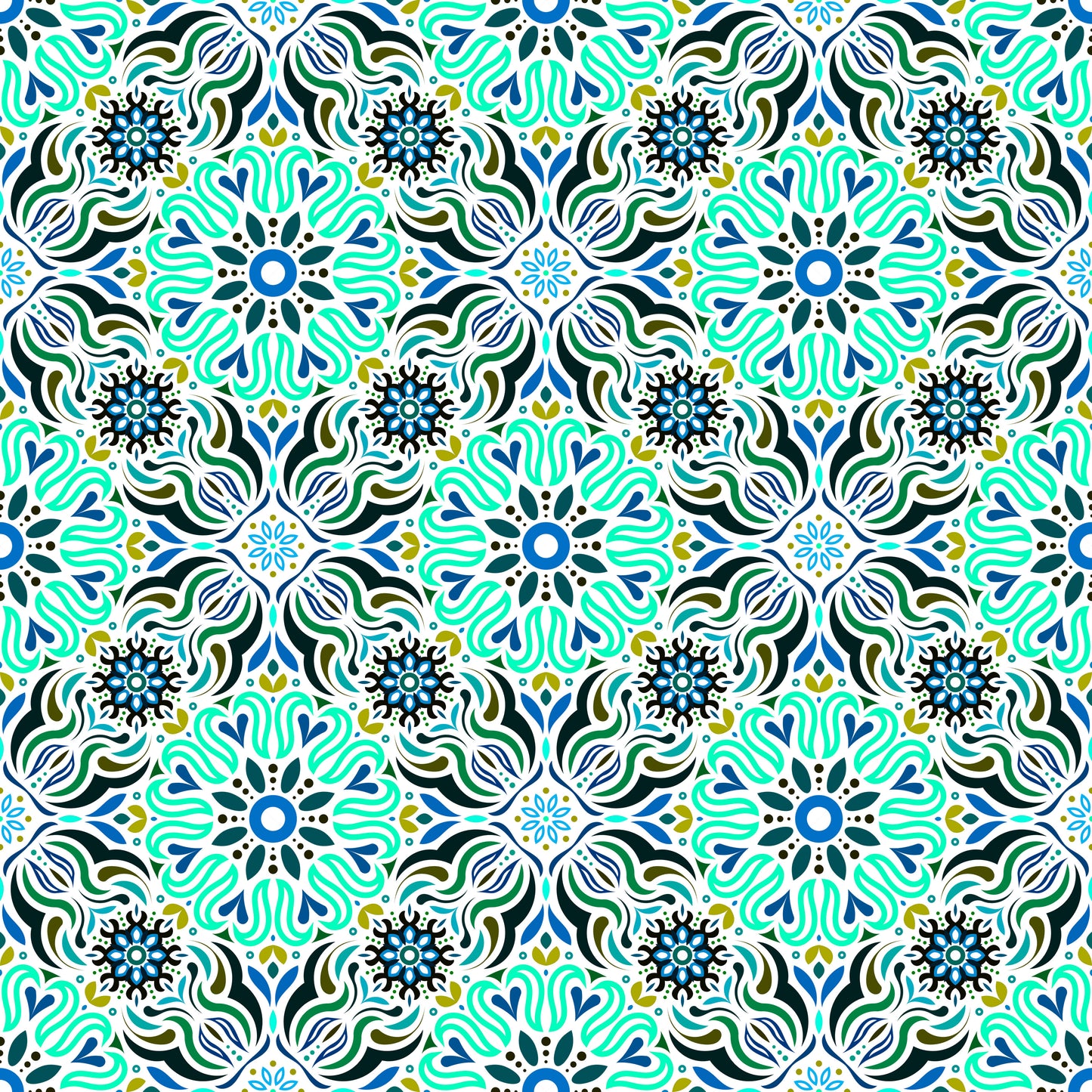 Turquoise - Green - Blue Mandala Fabric 2009.2i