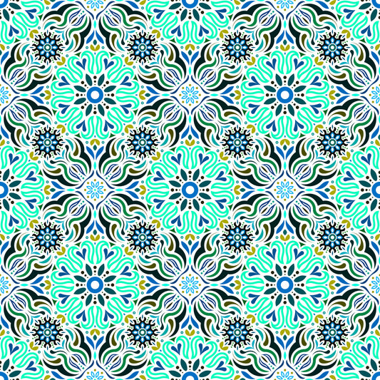 Turquoise - Green - Blue Mandala Fabric 2009.2i