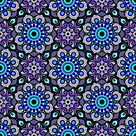 Blue - Turquoise - Purple Mandala Fabric - 193
