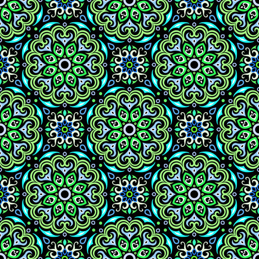 Green -  Turquoise - Blue Mandala Fabric - 155