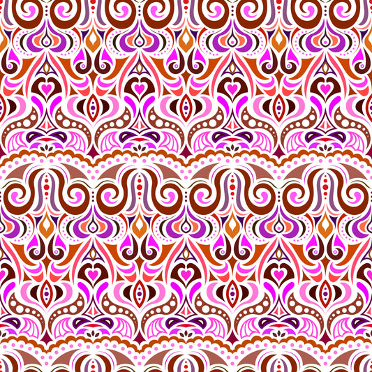 Orange - Pink - Brown Abstract Doodle Fabric 1010.2i
