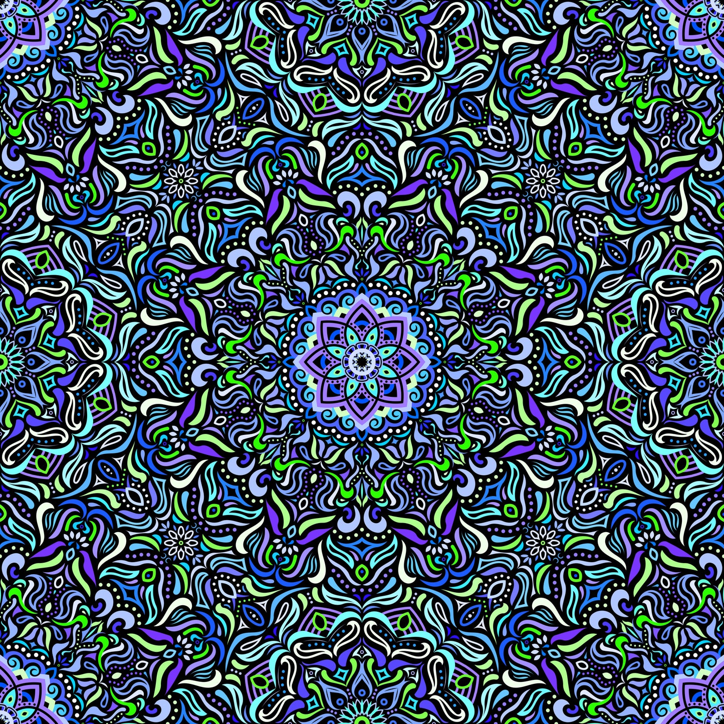 Blue - Turquoise - Green Mandala Fabric 2009.1