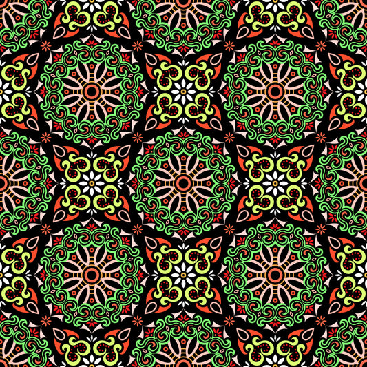 Green - Red Mandala Fabric - 166