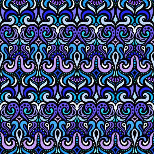 Blue - Purple Abstract Doodle Fabric 1001