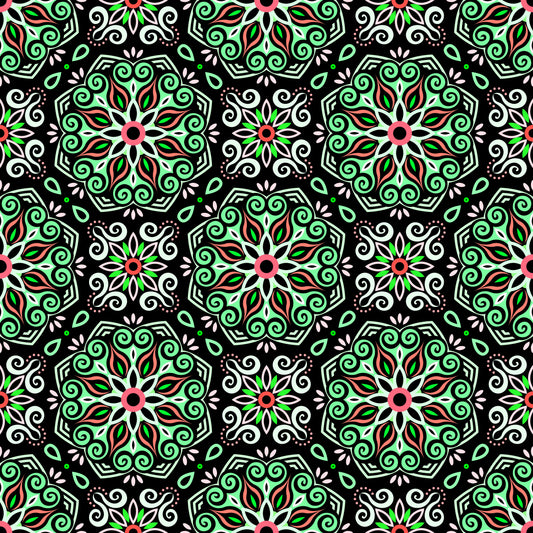 Green - Red Mandala Fabric - 203