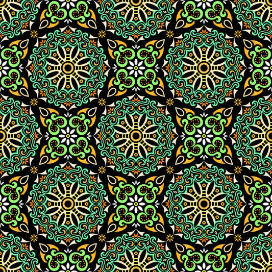 Turquoise - Orange - Green Mandala Fabric - 166
