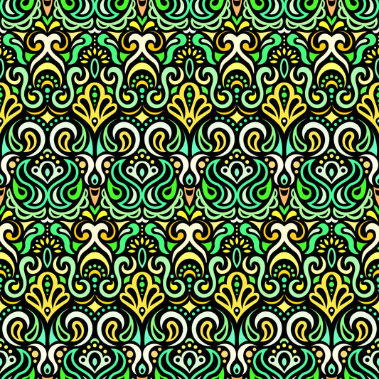 Green - Yellow Abstract Doodle Fabric 1002