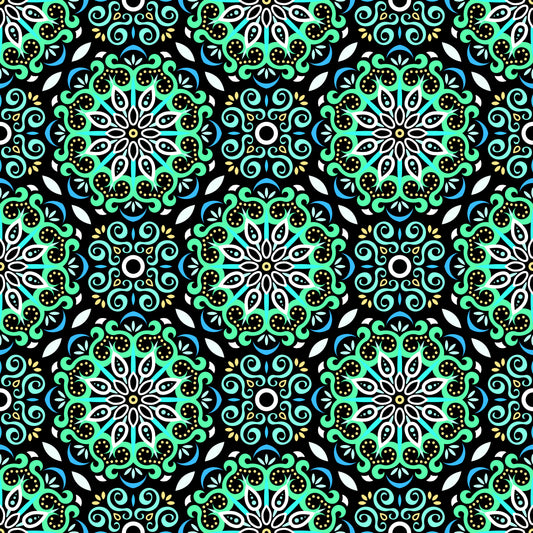 Turquoise - Blue - Yellow Mandala Fabric - 165