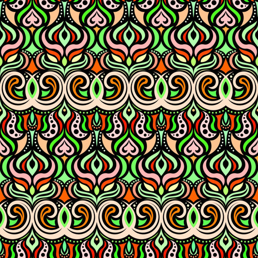 Orange - Green Abstract Doodle Fabric 1009.7