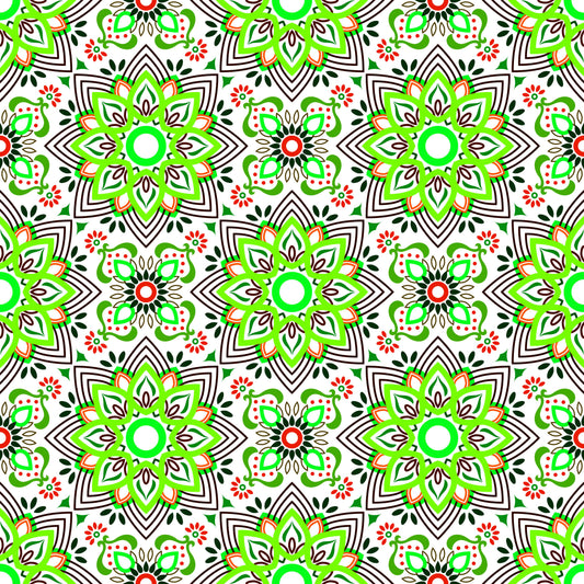 Green - Red Mandala Fabric - 145i