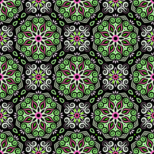 Green - Pink Mandala Fabric - 203