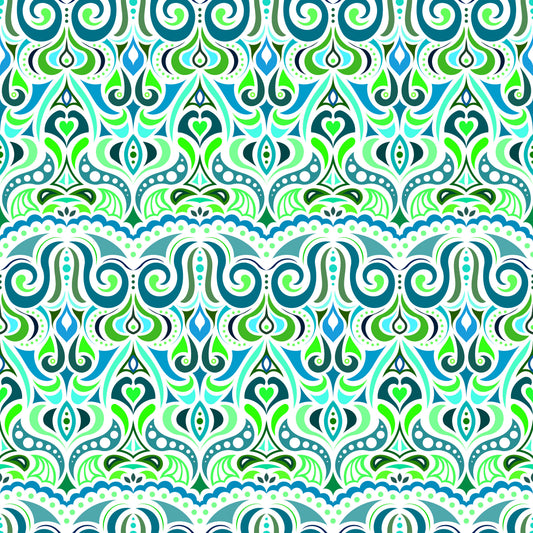 Turquoise - Green - Blue Abstract Doodle Fabric 1010.2i