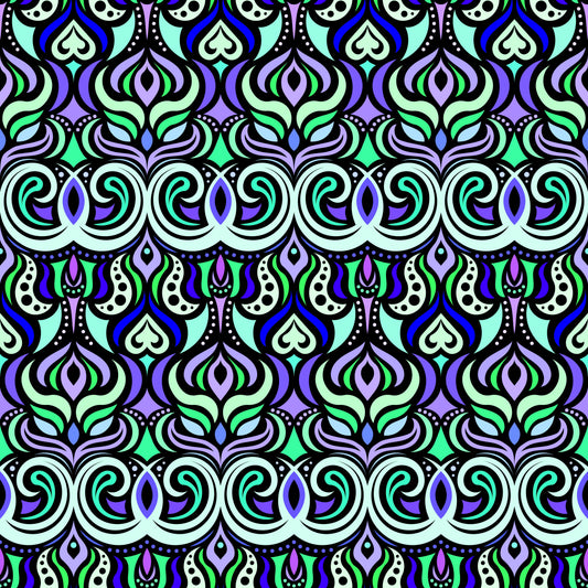 Turquoise - Green - Blue Abstract Doodle Fabric 1009.7