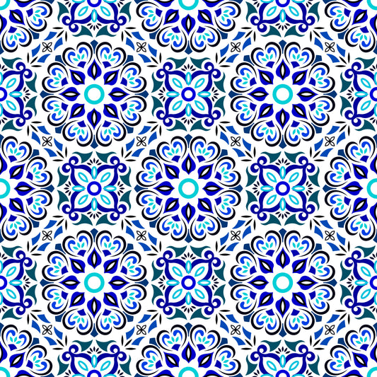 Blue - Turquoise Mandala Fabric - 206i