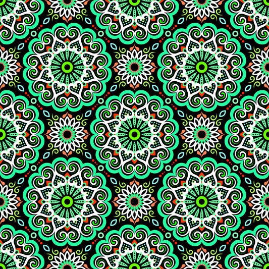 Turquoise - Red - Green Mandala Fabric - 179