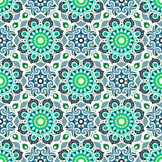 Turquoise - Green Mandala Fabric - 193i