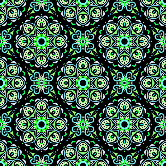 Green - Turquoise Mandala Fabric - 183
