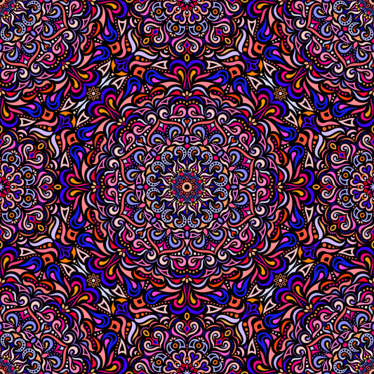 Pink - Blue - Orange - Yellow Mandala Fabric 2005