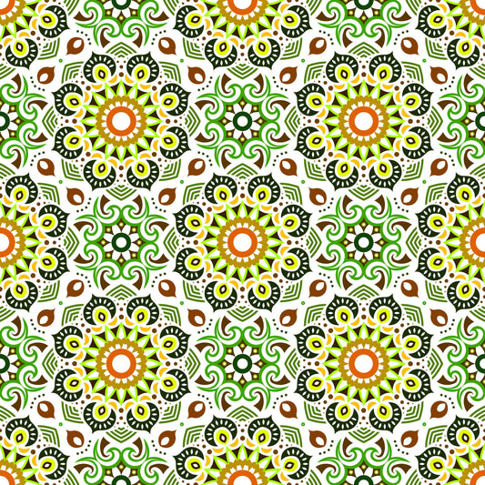 Green - Orange - Brown Mandala Fabric - 193i