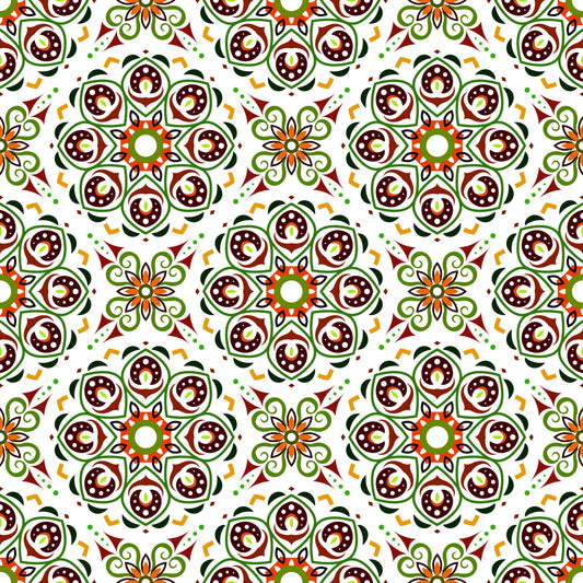 Green - Orange - Brown Mandala Fabric - 183i