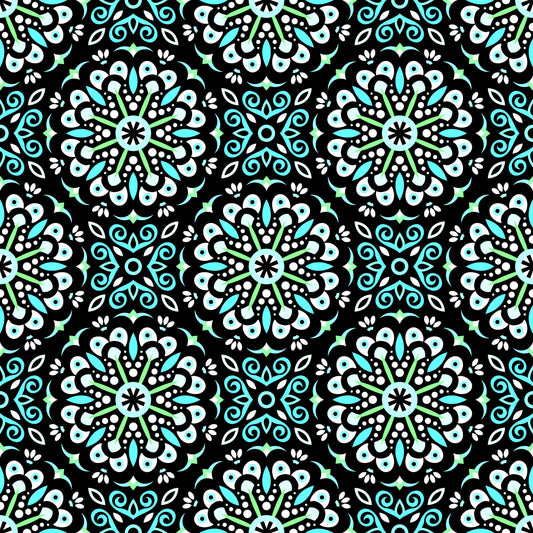 Turquoise - Green Mandala Fabric - 156