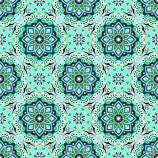 Turquoise - Green Mandala Fabric 2009.3i