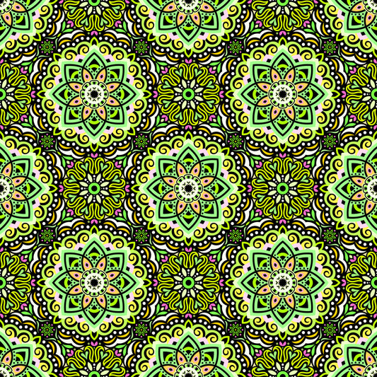Green - Yellow - Pink Mandala Fabric 2009.3