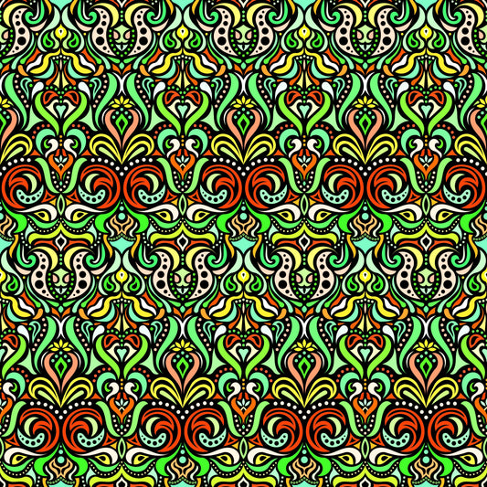 Green - Orange - Yellow Abstract Doodle Fabric 1011.4