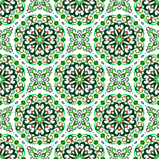 Green - Brown Mandala Fabric - 188i