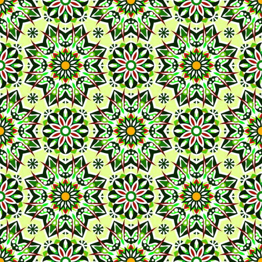 Green -  Red - Yellow Mandala Fabric - 122i