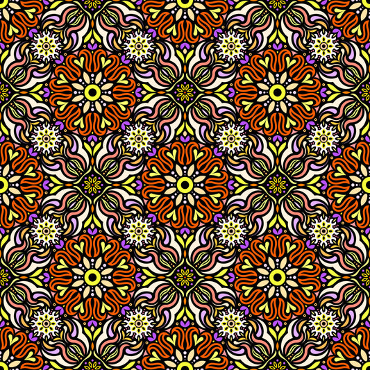 Orange - Yellow - Purple Mandala Fabric 2009.2